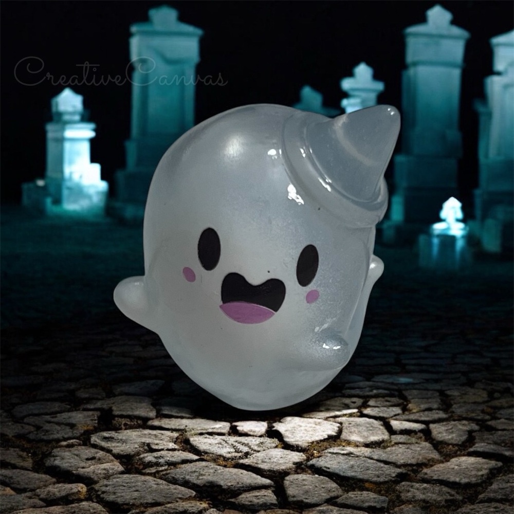 Ghost With Witch Hat Glow In The Dark Light Blue Figurine